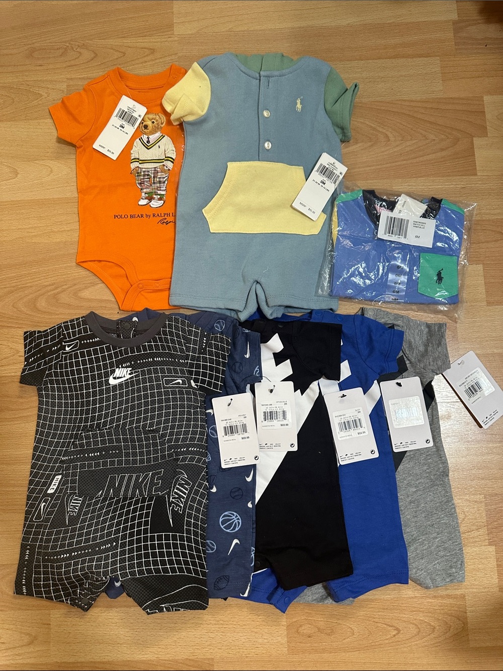 Ralph Lauren & Nike Baby Romper Lot - Orange, Blue, Green, Gray. Baby bundle.